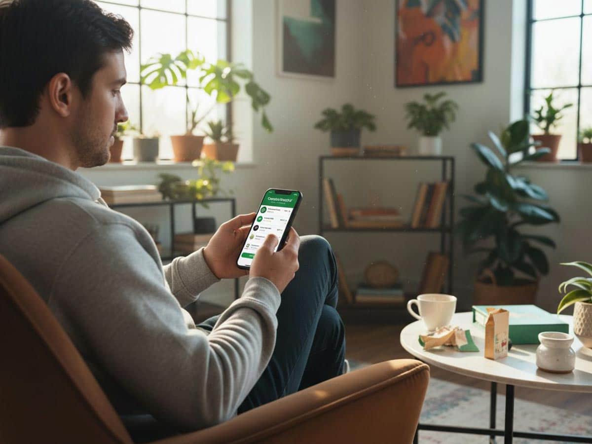 A person checking their phone to choose a cannabis delivery service